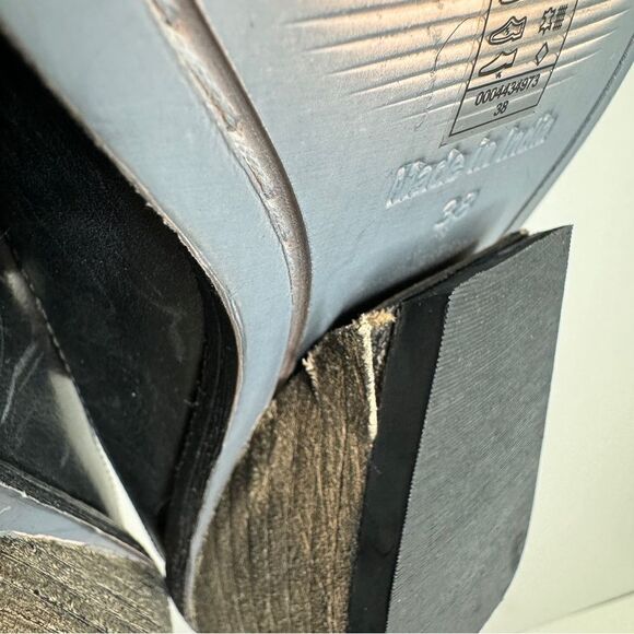 Free People black leather square toe wooden block heel slip on mules size 38 NEW - Picture 9 of 11